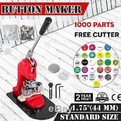 1.73 44mm Button Maker Machine + 1000 Boutons Cercle Badge Poinçon Presse Pin Us