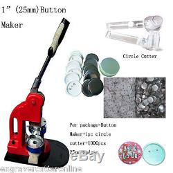25 MM Bouton Maker Machine Badge Presse + 1000 Fournitures Bouton + 1 Cutter Cercle