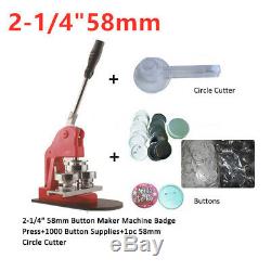 2-1 / 4 58mm Bouton Maker Machine Badge Presse + 1000 + Fournitures Bouton Cutter Cercle