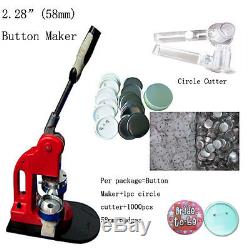 58mm 2-1 / 4 Bouton Maker Machine Badge Presse + 1000 + Fournitures Bouton Cutter Cercle