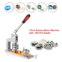 75mm Professional Button Maker Badge Maker Ensemble Avec Bouton 300pcs + Coupeur En Plastique