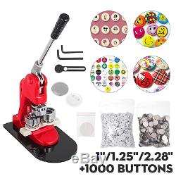 Bouton Badge Maker Poinçonneuse Machine 1 1,25 2,28 1000 Boutons + Cutter Cercle