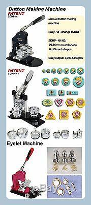 Diy Pro N1 1-3 / 4 44mm Badge Button Maker + Metal Circle Cutter + 100 Broches Pièces