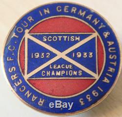 Rangers 1933 Tour De Insigne Allemagne Et Autriche Maker Boutonnières Fattorini Glasgow