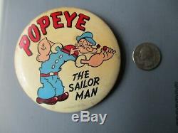 Vintage Popeye Pinback Badge 1940 Bouton Fabricant Rare Kim Et Cioffi 3 1/2 Pouces